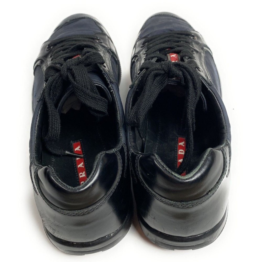Prada Leather Shoes Sneaker Black Blue Size 8 - Picture 5 of 10